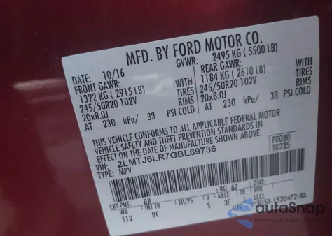 2016 Lincoln Mkx Reserve z USA, uszkodzony, nr VIN 2LMTJ6LR7GBL89736